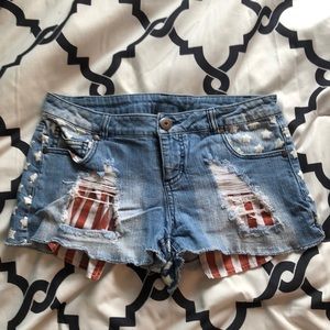 American flag distressed jean shorts